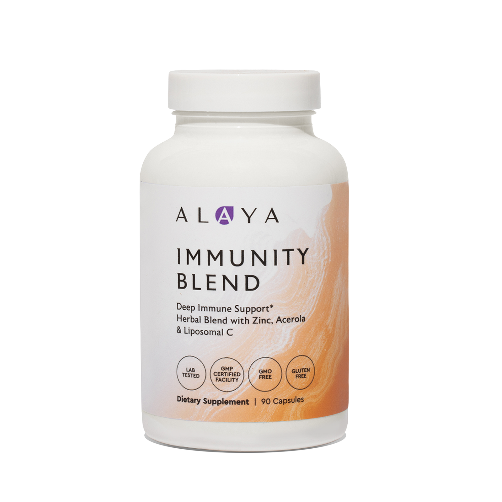 Alaya Immunity Blend supplement bottle on a clear background #hide