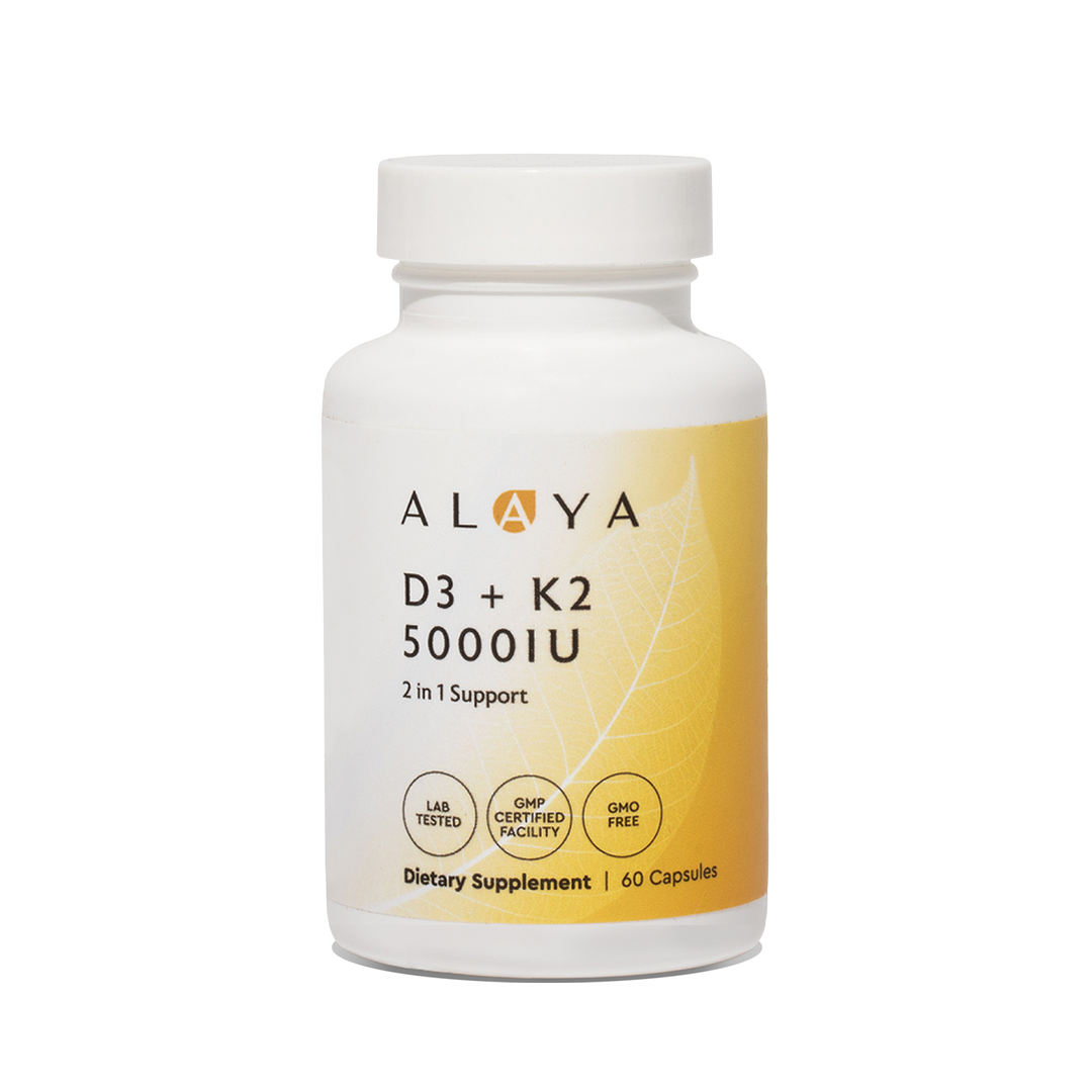 Alaya D3+K2 supplement bottle on a clear background #hide