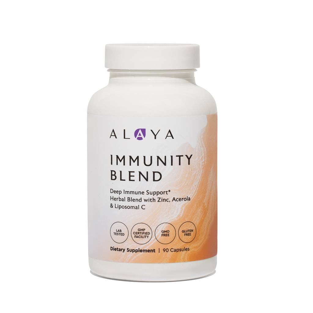 Alaya Immunity Blend supplement bottle on a clear background #hide