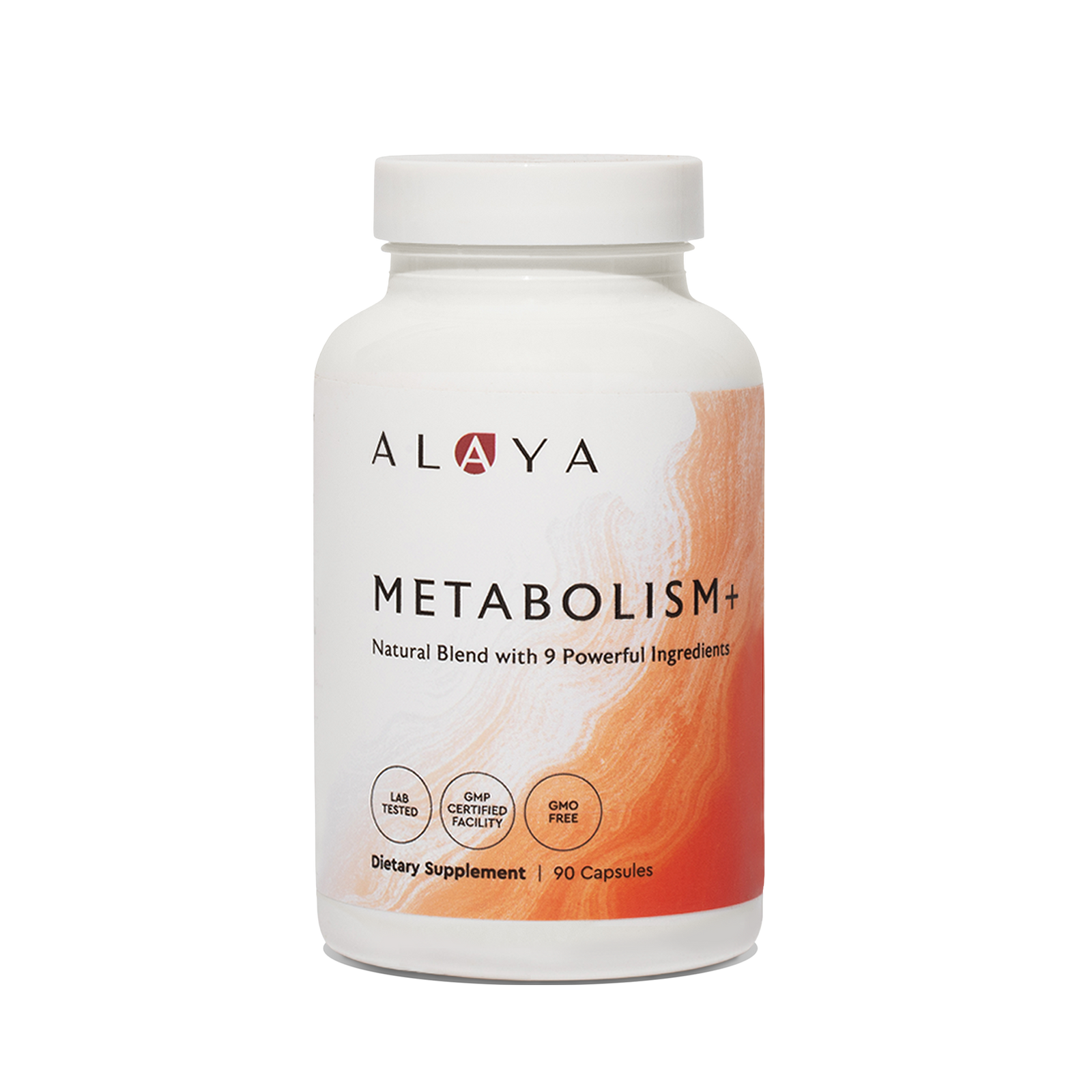 Alaya Metabolism+ supplement bottle on a clear background #hide